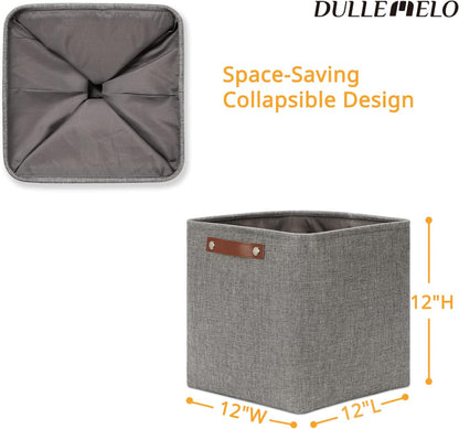 DULLEMELO Storage Baskets for Shelves, Fabric Collapsible Rectangular Storage Bins for Shelves, Closets, Nursery, Home, Office, Empty Gift Baskets (White&Teal)