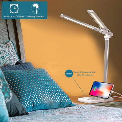 Semlos LED Desk Lamp for Home Office, Eye-Caring Table Light, 25 Lighting Modes, 45 Min Auto Timer, Touch Control, Dimmable, White