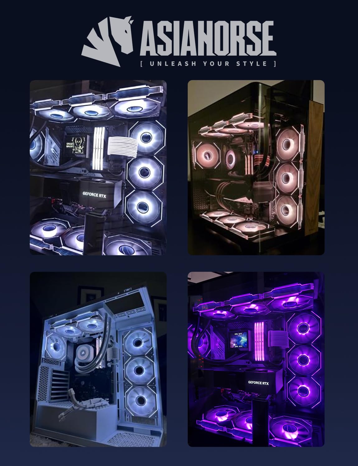AsiaHorse AMICI-5GT RGB PC Fans, Infinity Mirror ARGB Fans HDB Bearing Fan Speeds Up to 1800 RPM with 24 LED Lights, Forward Blade Fan Compatible Motherboard Aura SYNC (Reverse Blade, 3_Pack_Black)