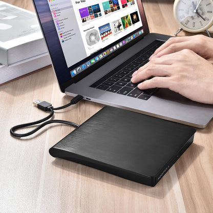 ROOFULL External CD DVD Drive for Laptop & Mac with Case, USB 3.0 Type-C Portable CD DVD Player Burner Reader Writer ROM +/-RW Optical Drive for MacBook, Desktop PC, Windows 11/10/7, Linux, ECD829-Y