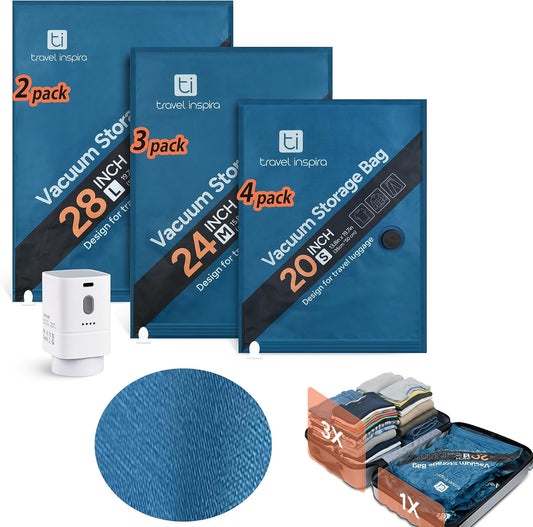 Travel Vacuum Storage Bags with Wireless Pump for 3–7 Day Trips 4S/3M/2L