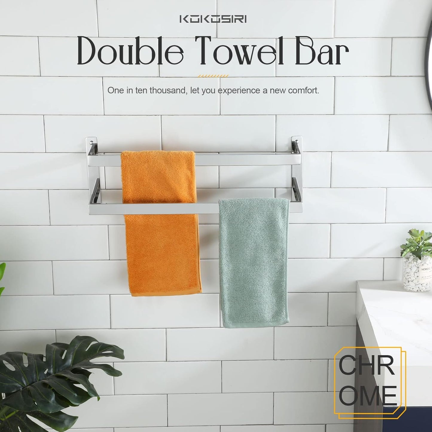KOKOSIRI Towel Bars Black Bath Towel Holders 20 Inches Bathroom 2-Tiers Ladder Towel Rails Wall Mounted Towels Shelves Rack Stainless Steel, B5008BK-L20