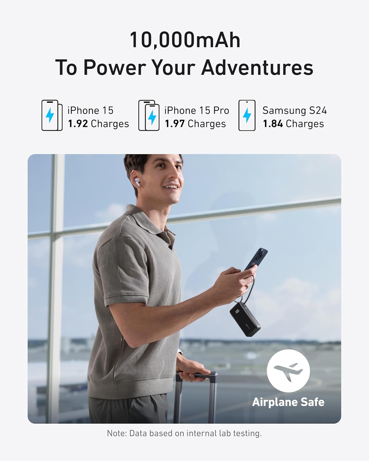 ANKER Nano 3-in-1 Power Bank, Foldable AC Plug, 10,000mAh, 30W Two-Way Fast Charging, Built-in Lightning Cable (Not for iPhone 16/15 Series), Compatible with iPhone 14 Series, AirPods, and More