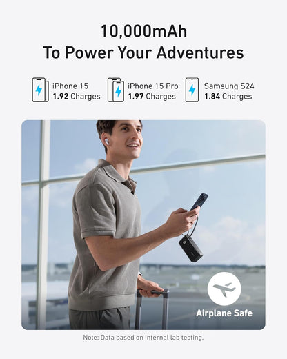 ANKER Nano 3-in-1 Power Bank, Foldable AC Plug, 10,000mAh, 30W Two-Way Fast Charging, Built-in Lightning Cable (Not for iPhone 16/15 Series), Compatible with iPhone 14 Series, AirPods, and More