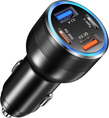 USB C Car Charger 65W, Bangfun 4-Port Dual USB C & USB A Car Charger QC/PD 3.0 Fast Charge Cigarette Lighter Adapter for iPhone 17/16/15/14/13/12/11, Samsung S24/S23/S22 Google Android Phone(Black)