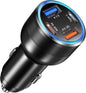 USB C Car Charger 65W, Bangfun 4-Port Dual USB C & USB A Car Charger QC/PD 3.0 Fast Charge Cigarette Lighter Adapter for iPhone 17/16/15/14/13/12/11, Samsung S24/S23/S22 Google Android Phone(Black)
