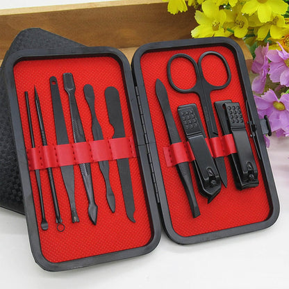 Manicure Set Nail Clippers Pedicure Kit -7PCS Stainless Steel Manicure Kit, Professional Grooming Kits, Nail Care Tools with Luxurious Travel Leather Case Gift Box (7, Black)