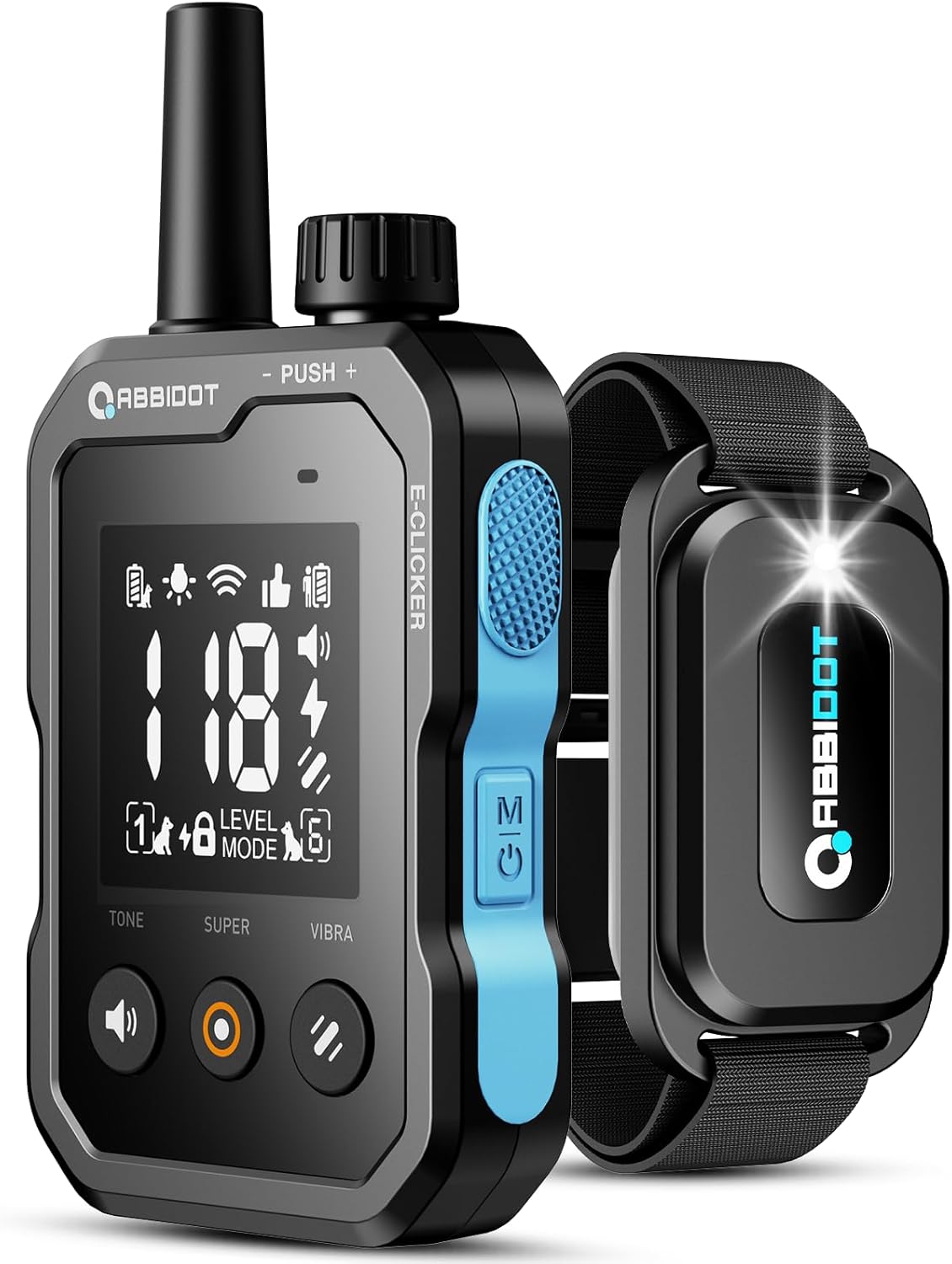 ABBIDOT Shock Collar - 4500ft Range Dog Training Collar, Super Mode, E-Clicker, Night Light, Safety Lock, Waterproof Rechargeable E Collar for Small Medium Large Dogs (Black, 1 Collar)