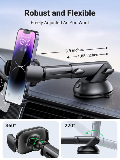 UGREEN Car Phone Holder Dashboard Windshield, Strong Suction Car Phone Mount 360 Degree Rotation Long Arm, Cell Phone Holder Car for iPhone 14 Pro Max 13 Pro Max 12 Pro Max, Galaxy S23 S22, Pixel 4 XL
