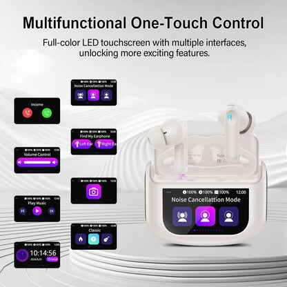 Wireless Earbuds, Bluetooth 5.4 Ear Buds with Multifunctional Touch Screen, 48H HiFi Stereo Headphones, ANC/ENC Noise Cancelling Mic, IPX7 Bluetooth Earbuds with 5 EQ Modes, in Ear Earphones, Black