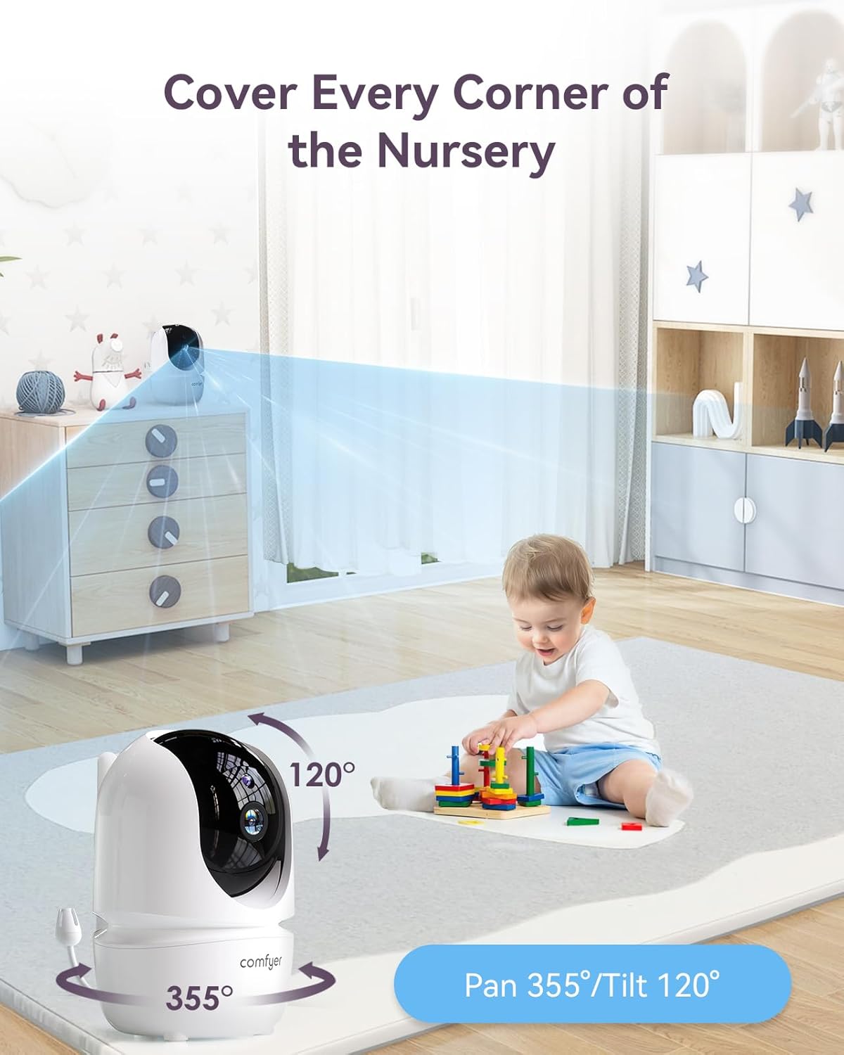 Comfyer 7" HD Split-Screen Baby Monitor with 2 Cameras, Video Baby Monitor with Camera and Audio, Flexible Bracket, Non-WiFi, VOX Mode, 2 Way Audio, Remote PTZ, Auto Night Vision