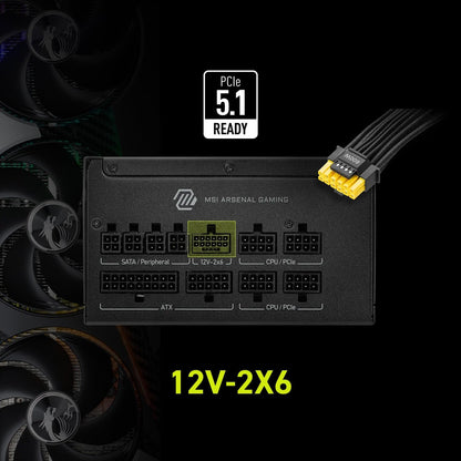 MSI MAG A750GL PCIE 5 Gaming Power Supply - Full Modular - 80 Plus Gold Certified 750W - Compact Size - ATX PSU - PuriLite
