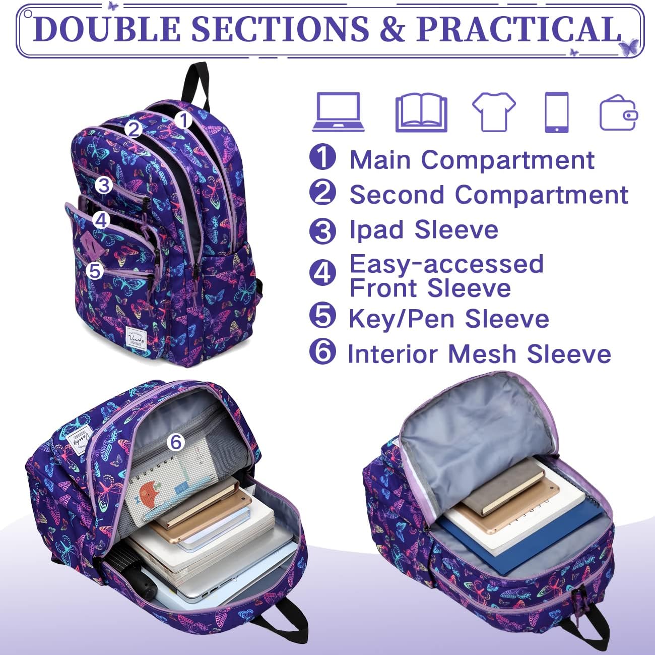 School Backpack for Men Women,Vaschy Lightweight School Bag Bookbag Casual Daypack for High School/College/Teens/Travel/Work