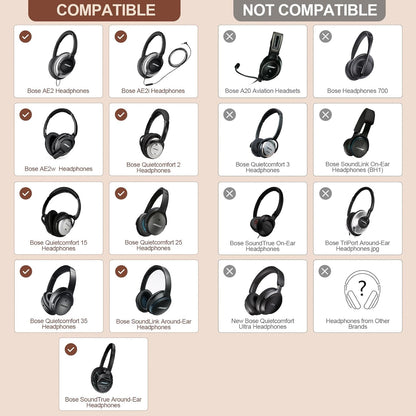 Replacement Ear Pads Earpads for Bose QuietComfort QC 2 15 25 35 Ear Cushion for QC2 QC15 QC25 QC35 SoundLink SoundTrue Around-Ear II AE2 (Black)