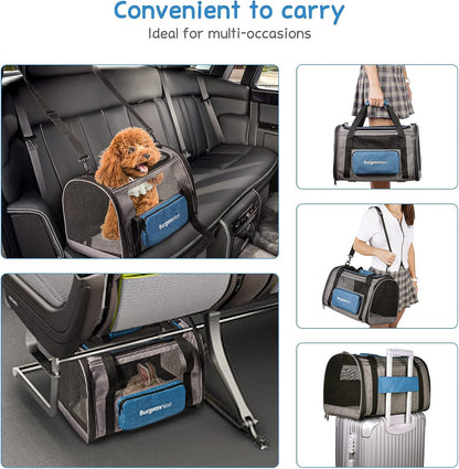 BurgeonNest Cat Carriers for Medium Cats Under 25 lbs, Pet Carrier for Cats with Unique Side Bag,Top Load Small Pet Carrier Soft-Sided Escape Proof with 4 Ventilated Windows