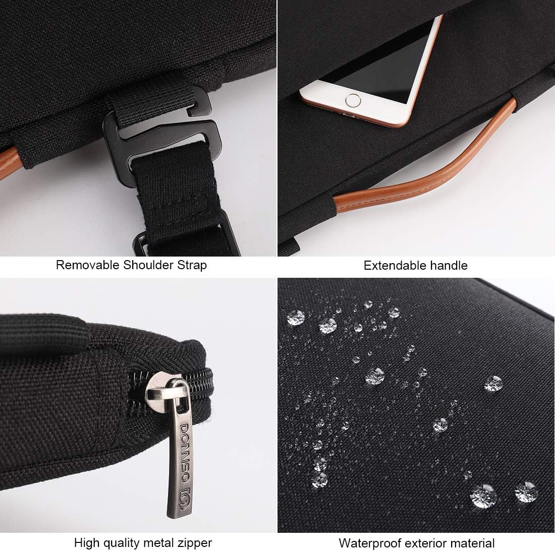 DOMISO 15.6 Inch Laptop Bag Cover Waterproof Shockproof Notebook Sleeve Case Shoulder Bag Protective Cover for 15.6" HP 15/ThinkPad E575/Lenovo IdeaPad S510,Black