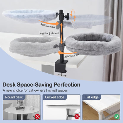 Odoland Cat Desk Bed, 2-in-1 Double Layer Bed with Adjustable Height | Indoor Cats Hammock with Replace Mattress Washable Fabrics for Cat