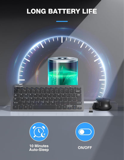 TECKNET Keyboard and Mouse Wireless - Compact 2.4GHz Wireless Keyboard and Mouse Combo with Adjustable DPI, Ultra-Quiet Clicks, Lag-Free Performance for Computer, Laptop, PC, Windows, Mac, Chrome OS