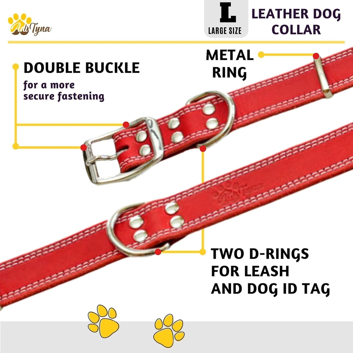 ADITYNA Heavy-Duty Leather Dog Collar for Medium Dogs - Soft and Strong, 100% Genuine Leather - Collier Pour Chien (Medium: Fit 13" - 20" Neck, Brown)