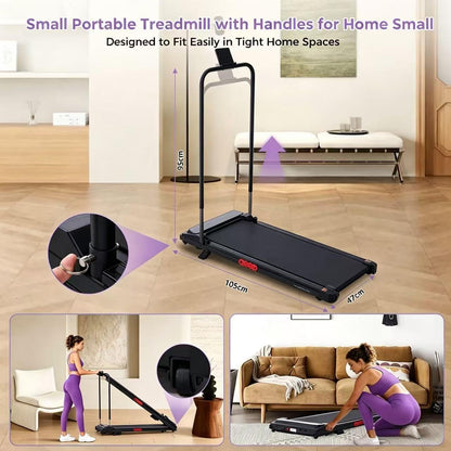Compact Small Walking Pad Treadmill with Incline, 3.0HP Portable Walking Treadmill with Handle Bar, 0.6-7.6 MPH Mini Treadmills for Home Small, Electric Treadmills for Exercising