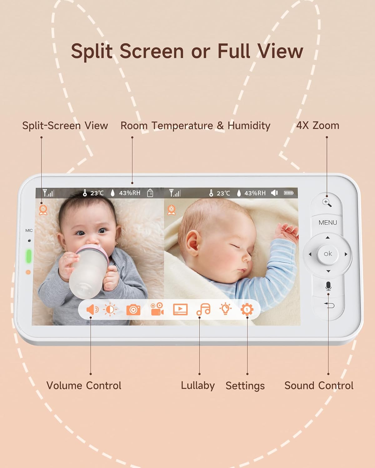 Arenti Baby Monitor 2 Cameras, 2K Smart Baby Camera 2PC with 5-Inch Upgraded Wireless Display 1PC, Super Night Vision, Lullabies, Cry & Motion Detection, Temp & Humidity Sensor, Two Way Audio, ‎Wifi 6