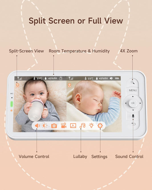 Arenti Baby Monitor 2 Cameras, 2K Smart Baby Camera 2PC with 5-Inch Upgraded Wireless Display 1PC, Super Night Vision, Lullabies, Cry & Motion Detection, Temp & Humidity Sensor, Two Way Audio, ‎Wifi 6 - PuriLite