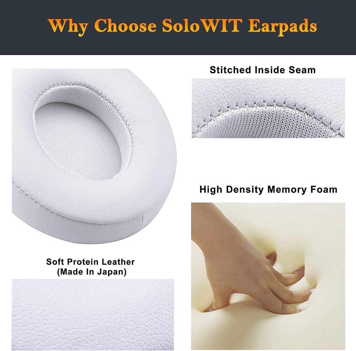 SoloWIT® Ear Pads Cushions Replacement, Earpads for Beats Solo 2 & Solo 3 Wireless On-Ear Headphones with Soft Protein Leather, Stronger Adhesive, Noise Isolation Memory Foam - Black