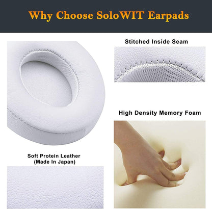 SoloWIT® Ear Pads Cushions Replacement, Earpads for Beats Solo 2 & Solo 3 Wireless On-Ear Headphones with Soft Protein Leather, Stronger Adhesive, Noise Isolation Memory Foam - Black