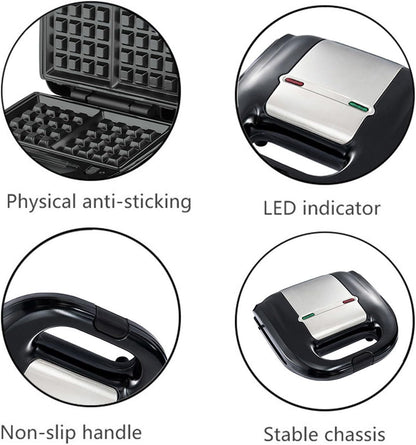 6 in 1 Mini Donut Maker, Double Sided Heating Waffle Maker Sandwich Maker Grill Maker Madeleines Maker Nut Cake Maker Non Stick Small Breakfast Machine with 10 Removable Plates