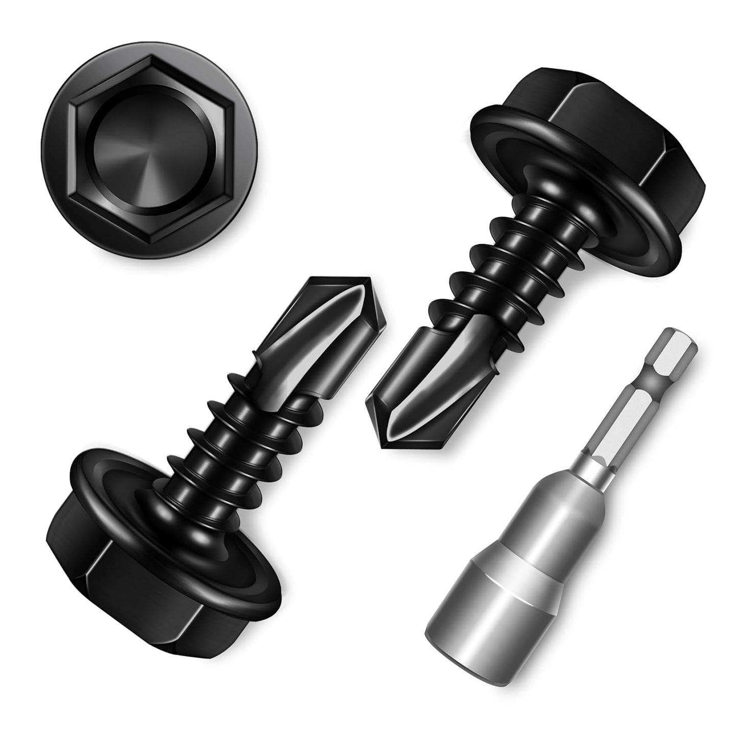 EASTPUK 100Pcs #8 x 1/2" Sheet Metal Screws, 410 Stainless Steel Self Drilling Hex Washer Head Self Tapping Screws for Metal with Drill Bit