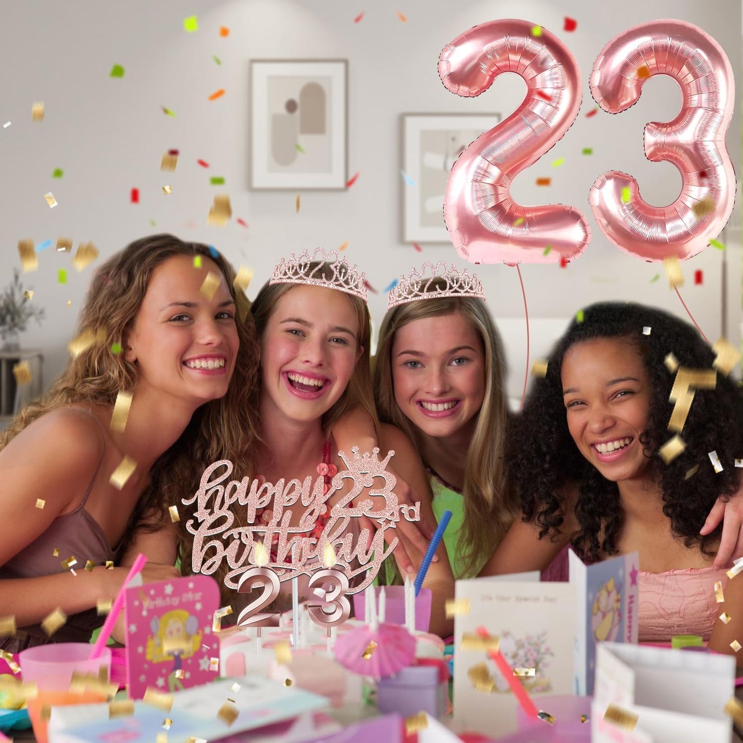 65th Birthday Decorations for Women, Including 65th Birthday Sash and Crown, Cake Topper and Candles, Number Balloons Rose Gold, 65 Year Old Gifts for Women