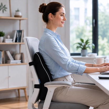 QUTOOL Lumbar Support Pillow for Office Chair, High-Density Memory Foam Back Cushion with Dual Adjustable Straps, Breathable 3D Mesh Cover, Ergonomic Back Support for Everyday Sitting
