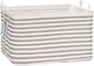 Sea Team 16.5 x 11.8 x 9.8 inches Square Canvas Fabric Storage Bins Shelves Storage Baskets Organizers for Nursery & Kid's Room, Grey Stripe