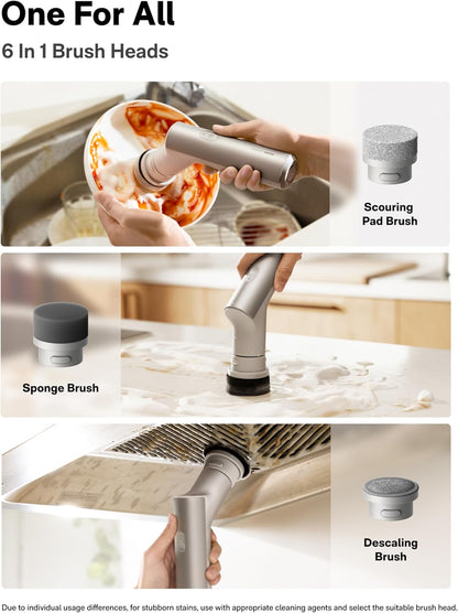 Electric Spin Scrubber for Kitchen and Bathroom | IPX7 Waterproof Power Scrubber | Cordless Rechargeable Cleaning Brush | Tile Sink and Shower Scrubber | Multi-Purpose Dish and Surface Cleaner - PuriLite
