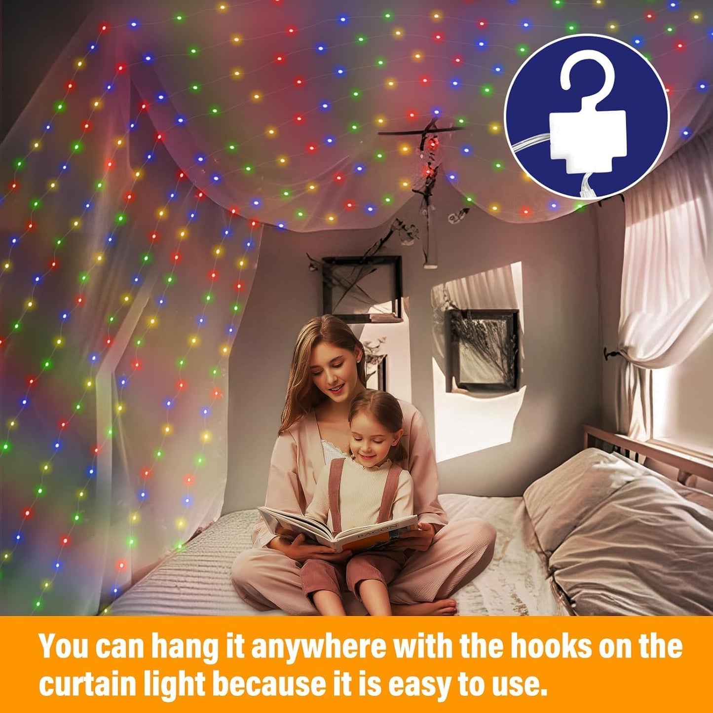 2 Pack Fairy Curtain Lights, Total 600 LED USB Plug in 8 Modes 9.8x9.8Ft Christmas String Hanging Lights with Remote for Bedroom, Indoor, Outdoor, Weddings, Party, Wall, Decorations, Warm White