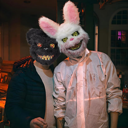2Pcs Halloween Scary Mask Rabbit Bunny Brown Black Bear Mask Bloody Animal Mask,Halloween Cosplay Costume Props Party
