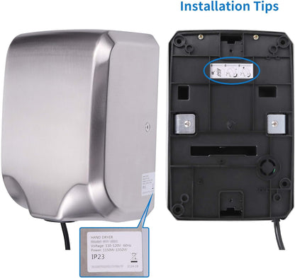 Goetland Stainless Steel Commercial Hand Dryer 1800w Automatic High Speed Heavy Duty Dull Polished