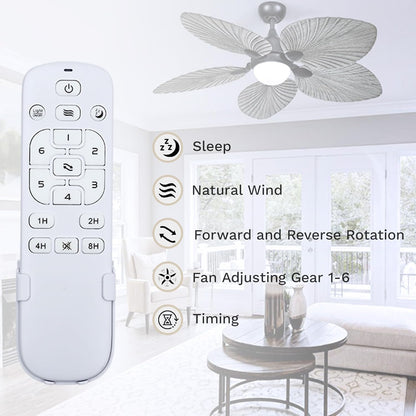 DWVO 52" Ceiling Fans with Lights, Tropical Ceiling Fan with Lights and remote, LED Tri-Color Temperature, Reversible 6 Speeds w/Quiet DC Motor for Living Room, Dining Room, Bedroom