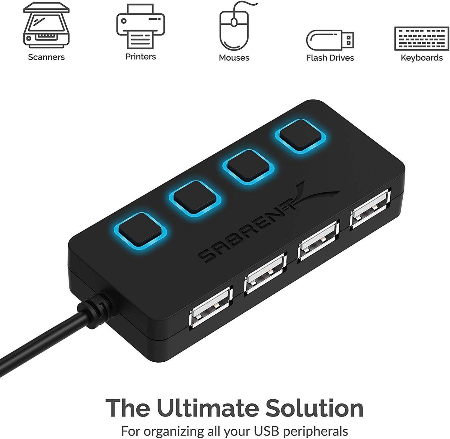 SABRENT USB hub, USB Adapter 2.0, 4 Port USB Extension with ON/Off switches, Multiple USB Splitter for SSD, PS4 PS5, PlayStation 5, Laptop, PC, Printer, MacBook, USB Stick, Notebook (HB-UMLS)