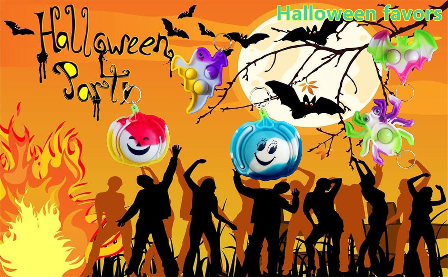 HOZKEAP 30 Packs Bulk Halloween ghost pumpkin spider bat Fidget Bubble Mini Pop Keychain，Halloween Party Favors Small Birthday Supplies and Student Prizes