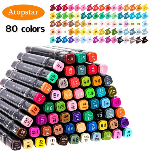 ATOPSTAR 80 Colors Alcohol Markers Artist Drawing Art Markers Dual Tip Markers for Adult Coloring Painting Supplies Perfect for Adult Students Gift(80 Black Shell) - PuriLite