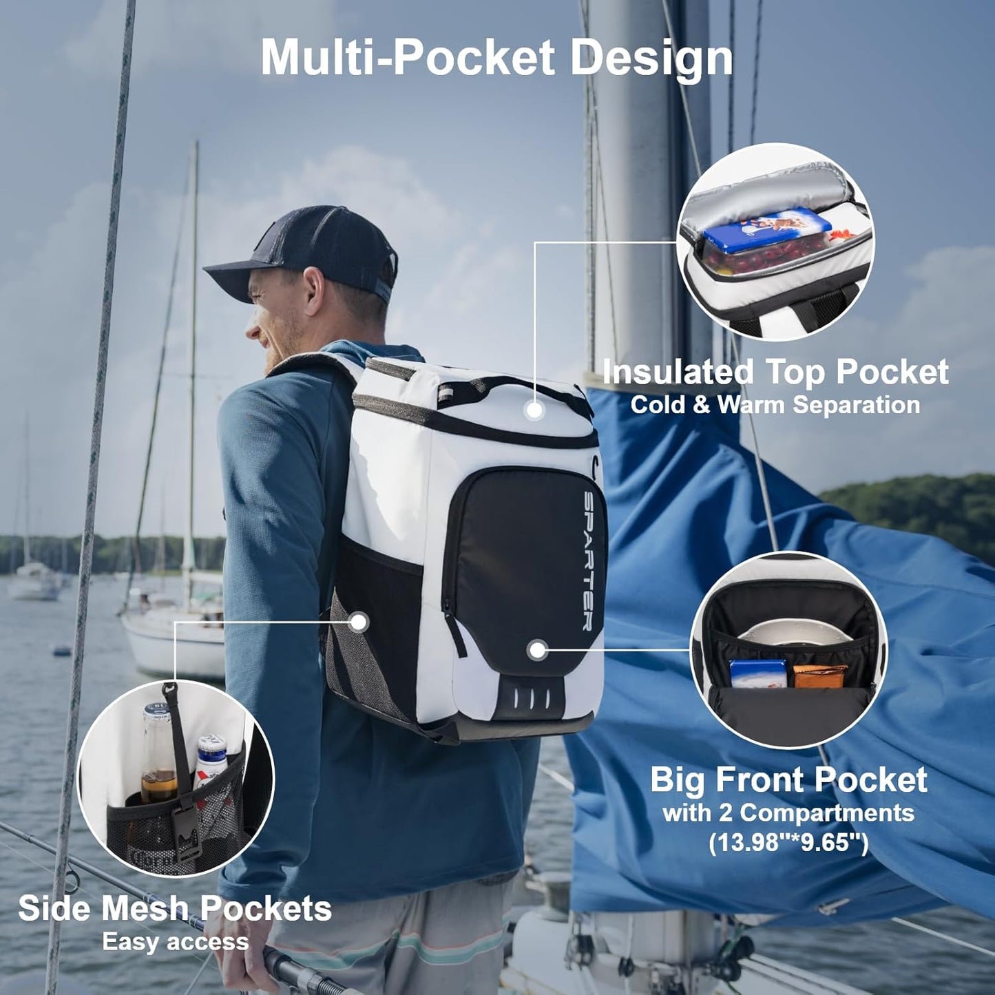 SPARTER Backpack Cooler Insulated Leak Proof 33/49 Cans, 2 Insulated Compartments Thermal Bag, Portable Lightweight Beach Travel Camping Lunch Backpack for Men and Women