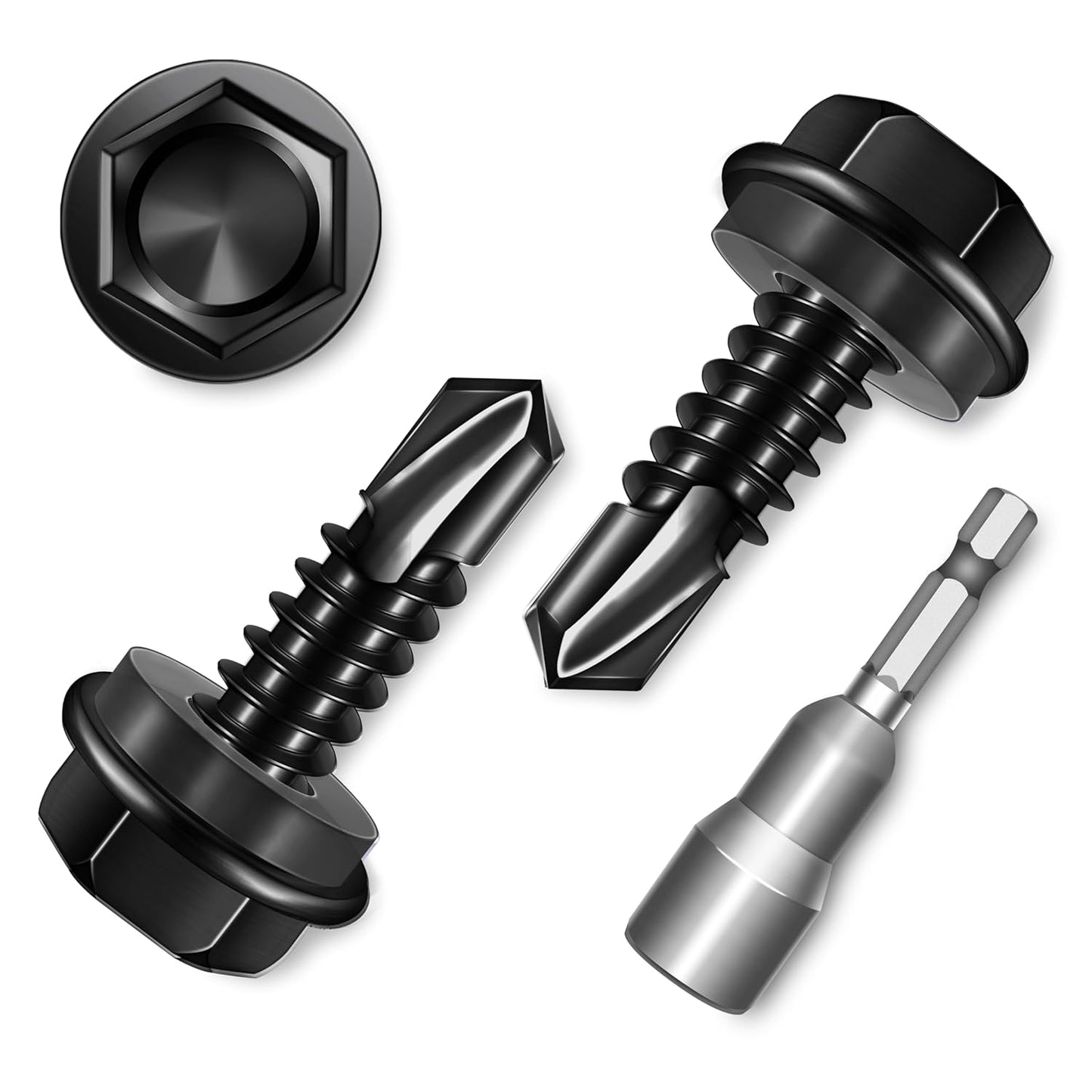 EASTPUK 100Pcs #8 x 1/2" Sheet Metal Screws, 410 Stainless Steel Self Drilling Hex Washer Head Self Tapping Screws for Metal with Drill Bit