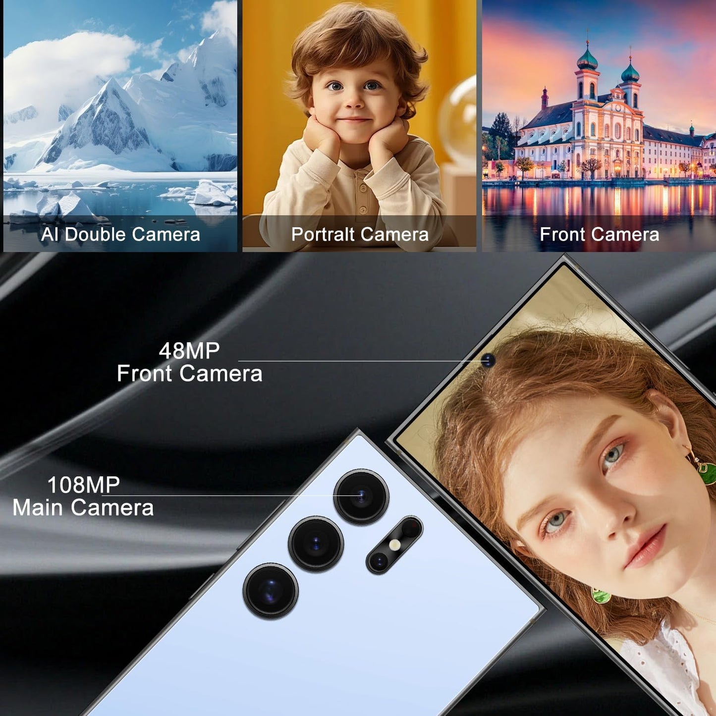 Unlocked Cell Phones Smartphone Unlocked Phones 8+256GB 6.8" HD Screen Dual SIM 108MP+48MP Camera and Built-in Pen (Violet)