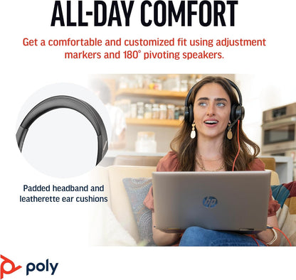 Poly Blackwire 8225 Premium Wired Headset (Plantronics) – Active Noise Canceling – Hi-fi Stereo - Connect to PC/Mac - Works w/Teams, Zoom - Amazon Exclusive