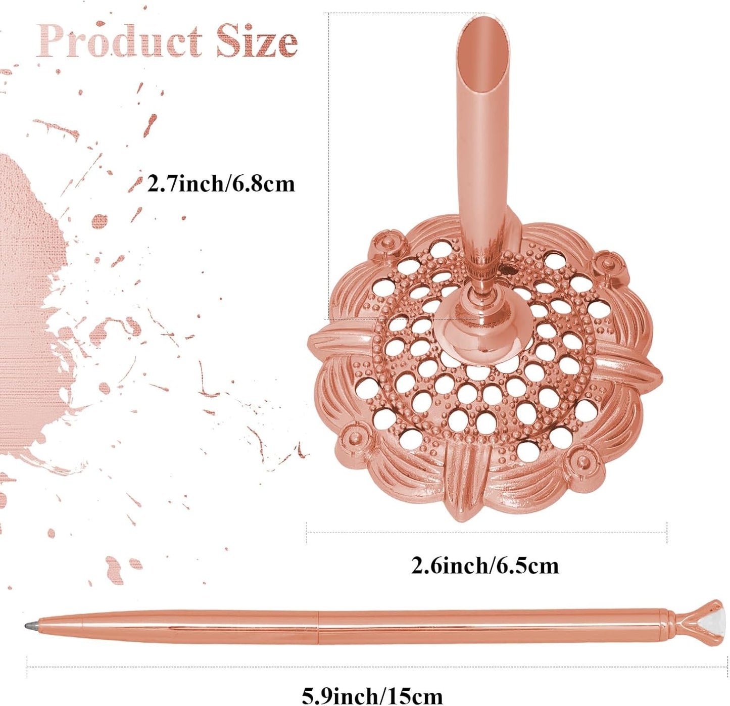 Bcxfbxd 2 Pcs Hollow Round Pen Holder with Diamond Metal Pen Stand Holder Set Signing Pen Set Signing Desk Ballpoint Pens for Guest Book Wedding Birthday Graduation Teacher Office Business (Gold)