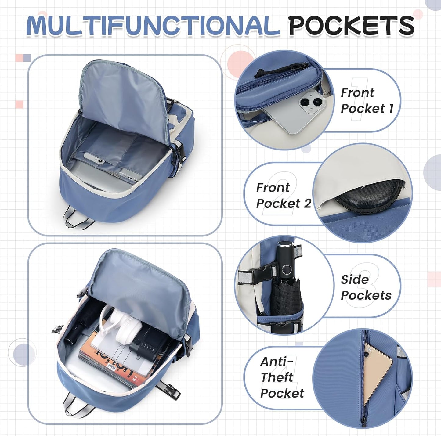 School Backpack for Women Men College High School Bags for Boys Girls Casual Daypack Laptop Backpack Waterproof Black Bookbag Travel Rucksack