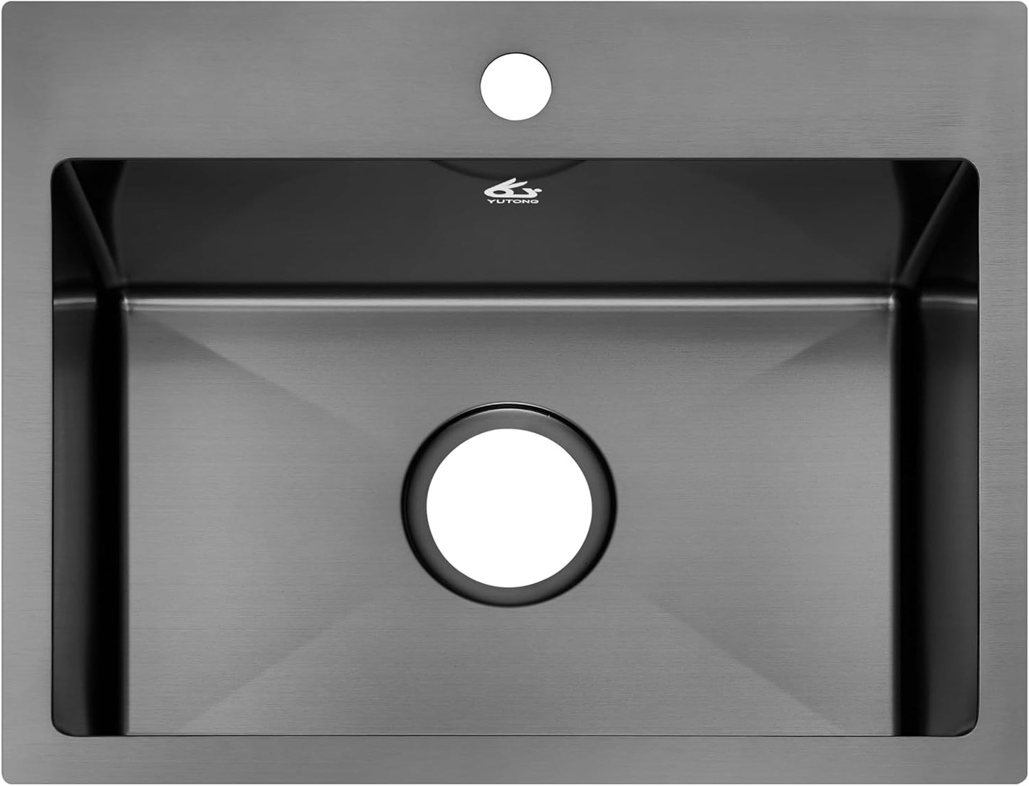 Yutong 16" x 20" Top-Mount/Drop in SS304 Stainless Steel Kitchen Black Sink Single Bowl Without Grid