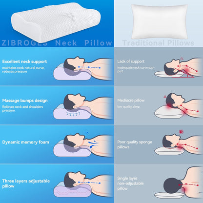 Sandwich Cervical Neck Pillow Queen Size, Memory Foam Pillow for Sleeping, Adjustable Contour Ergonomic Orthopedic Cooling Pillow for Side, Back & Stomach Sleepers（Soft）