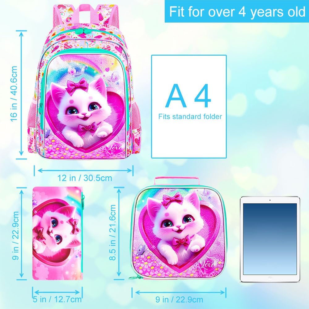 3pcs Backpack for Boys and Girls, 16” Kids Kindergarten Bookbag with Lunch Box, Cute Elementary Backpacks for Boy Girl